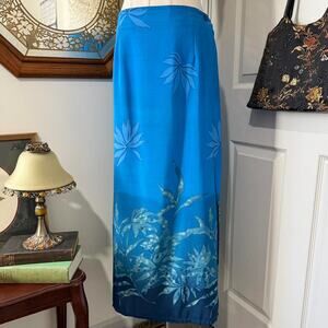 VTG 90s Esmeralda Fashions Bright Blue Tropical Ombre Maxi Skirt w Side Slit M/S